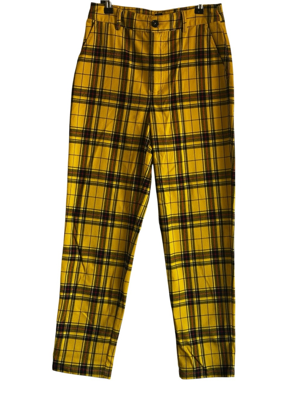 Forever 21 Yellow Plaid Flannel Look Punk Grunge Clueless Preppy Sz M